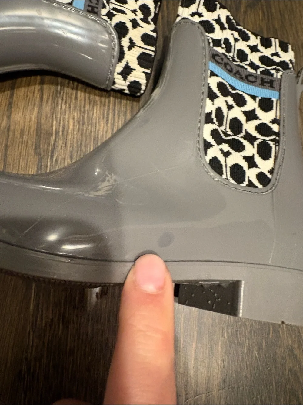 Coach Gray rubber Rivington logo Rain Boot with Signature Elastic Panel AS IS 5